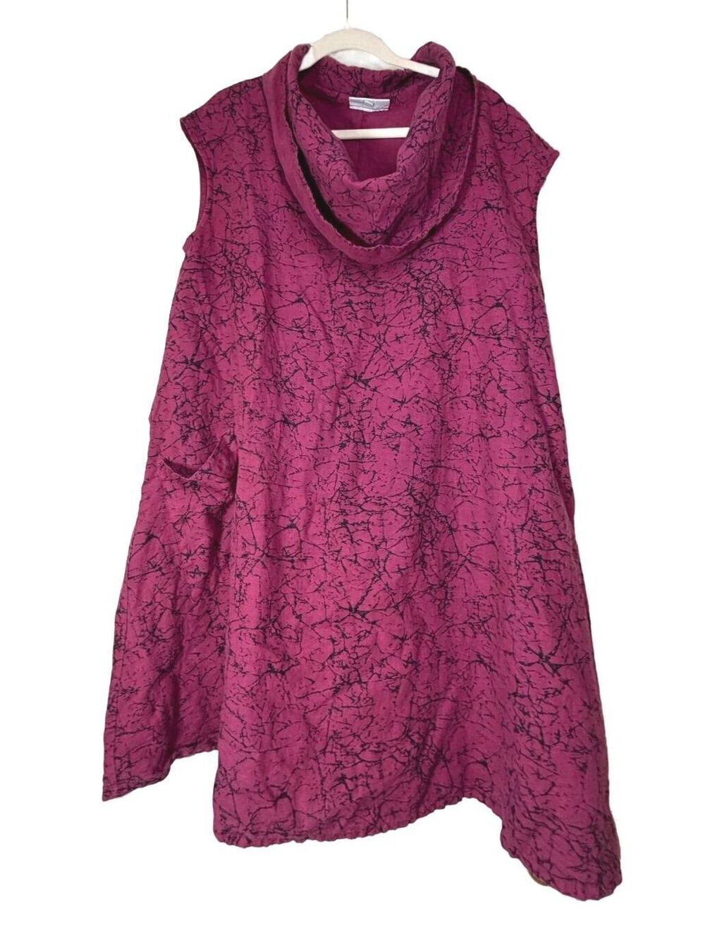Bryn Walker 100% Linen Cowl Neck Trapeze Dress M Lagenlook Berry Wine